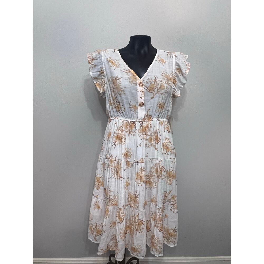 NWT Sweet Wanderer Tiered Dress Sz XL Floral V-Neck Ruffle‎ Cap Sleeve Cottage